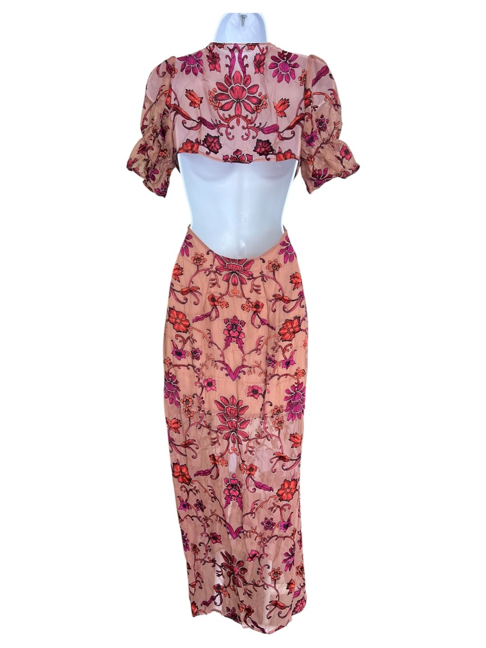 For Love & Lemons Saffron Pink Floral V-Neck High-Slit Maxi Dress - Picture 5 of 9